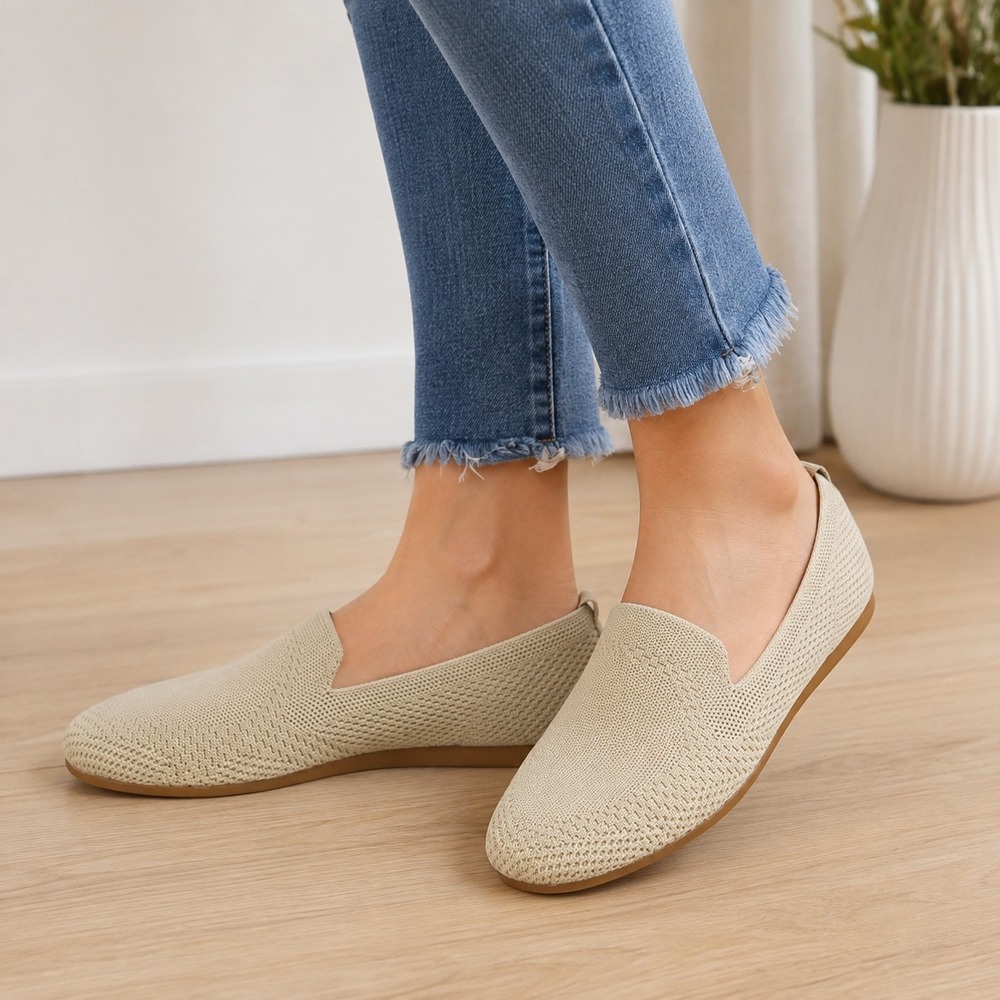 Dream Pairs Women Knit Loafers Beige Pointed Toe Flats SDLS2202W Size 7